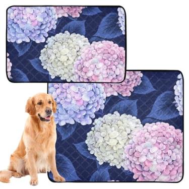 Imagem de Almofadas de xixi laváveis para cães de estimação, almofada reutilizável para gatos, rosa pastel, flores de hortênsia, azul, cachorrinho, tapete de penico para cães, à prova d'água, médio + grande