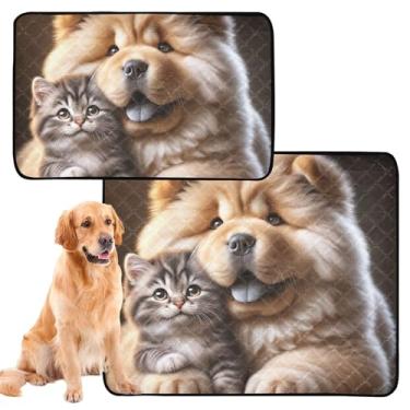 Imagem de Tapete Chow Chow para cães, gatos, animais de estimação, laváveis, antiderrapantes, impermeáveis, tapetes para cães, médio + grande, conjunto com 2
