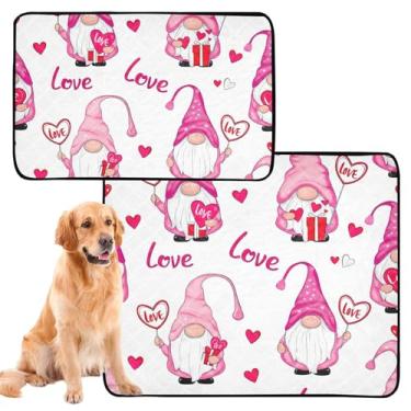 Imagem de Almofadas de xixi para cães para animais de estimação extragrande fofo rosa com gnomos brancos absorventes absorventes para cães tapete de cachorro fofo, médio + grande, conjunto de 2