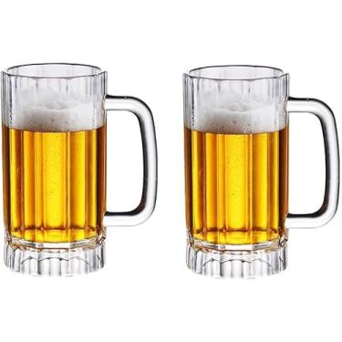 Imagem de Frdhee Conjunto de 2 canecas de cerveja de plástico com alça, canecas de cerveja transparentes reutilizáveis para bar de festa, casa, hotel (470 ml)