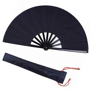 Imagem de TOPINCN Ventilador de Kung Fu, Ventiladores Grandes de Palmas, Ventilador Portátil Dobrável Preto Com Tecido de Nylon Leve para Apresentações de Palco, Decorações de Danças Teatrais
