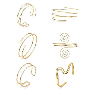 Imagem de ASTIMESA Conjunto de 6 pulseiras de metal prata e braço, pulseira de prata estética para mulheres, bobina de braçadeira superior, minimalista, acessórios de joias, presentes de festival, 3.35'' (8.5