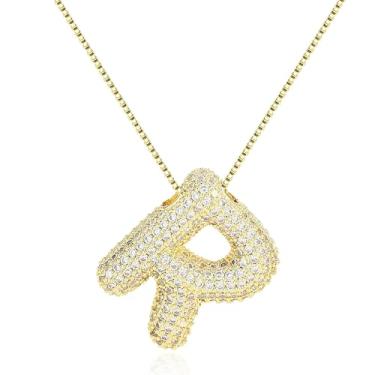 Imagem de Colar com letra de bolha, balões de ouro, corrente banhada a ouro delicada, pingente de alfabeto, colar com pingente de letras fofas, presentes para meninas adolescentes, coisas modernas, Metal, Sem