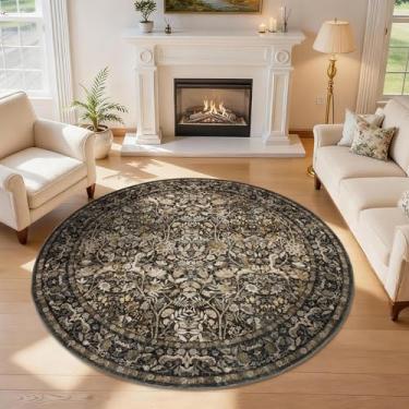 Imagem de Tapete redondo de 2,4 m para sala de estar: tapetes redondos grandes para sala de jantar entrada quarto - tapete circular antiderrapante macio - floral marrom vintage
