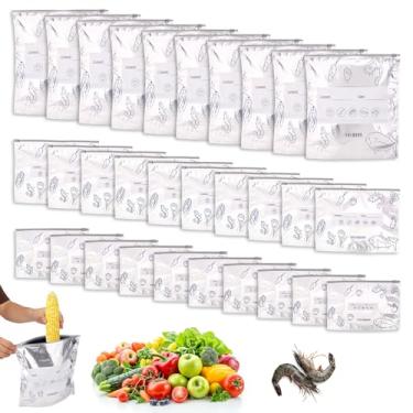 Imagem de 30un Sacos Armazenamento Folha de Alumínio, 3 Tamanhos Reutilizáveis Sacos Alumínio para Armazenamento Alimentos Que Ficam em Pé com Etiqueta e Fecho Zip Lock para Carne Legumes Frutas