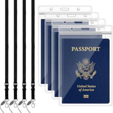 Imagem de Porta-passaporte impermeável para viagens com cordões resseláveis, protetor de passaporte para mulheres e homens, transparente, preto, 13.5 x 10.5 cm / 5.31 x 4.13 inches, Viagens