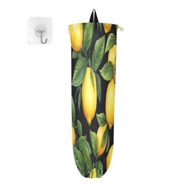 Imagem de Limões em um dispensador de saco preto para sacolas de compras, suporte de sacola de supermercado, organizador de sacolas para armazenamento de sacolas plásticas de cozinha