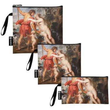 Imagem de Rubens Painting Venus Adonis Prints Sacos reutilizáveis sanduíche lanches sacos laváveis de armazenamento de alimentos com zíper para crianças e adultos (conjunto de 3: P/M/G)