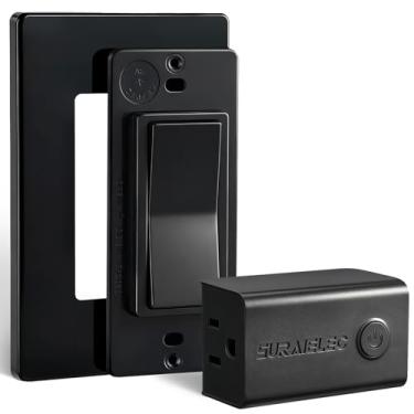 Imagem de SURAIELEC Interruptor de luz sem fio, tomada de controle remoto, interruptor de parede basculante decorador, 15 AMP, alcance RF de 30,5 m, sem fiação, sem WiFi, para plugue de luz pendente, lâmpada