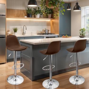 Imagem de Kit com 2 Banquetas Giratórias Ajustáveis – Base Cromada, Design Moderno e Conforto Garantido(Marrom)