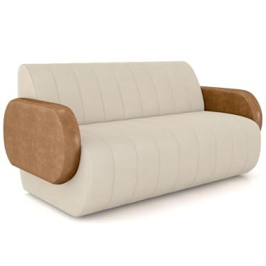 Imagem de Sofá 2 Lugares Sala Living Orgânico 148cm Fávara K01 Couríssimo Whisky Veludo Bege - Lyam Decor