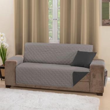 Imagem de Protetor de Sofá 2, 3, 4 lugares dupla face c/porta objetos (Preto/Cinza, 4 Lugares Padrão)