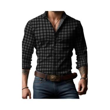 Imagem de Camisa Masculina De Manga Longa Com Estampa Xadrez Oversized, Luxuosa 