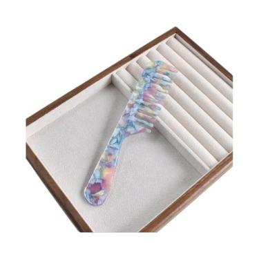 Imagem de Pente De Cabelo Feminino Multicolorido De Acetato Com Cabo Longo E Den