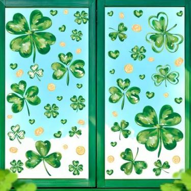 Imagem de 6 folhas adesivos adesivos de janela do dia de São Patrício, boa sorte, trevo para decoração de janelas de vidro, adesivos de janela de trevo para decoração de vidro do dia de São Patrício irlandês
