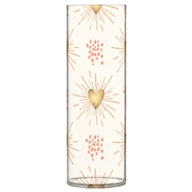 Imagem de CEBUGI Vaso de flores Golden Hearts Vaso cilíndrico de 10 x 30 cm para flores, vaso transparente inquebrável para decoração de casa de festa de casamento