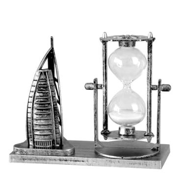 Imagem de Burj Al Arab Estátua Ampulheta Temporizador Vintage Decoração de Casa para Sala de Estar Quarto Centro de Mesa Decoração de Mesa Prateleira de Livros Armário de TV Estatueta Ornamentos (C, Prata)