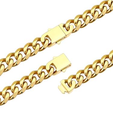 Imagem de FaithHeart Corrente de elos cubanos de aço inoxidável preto/prata/dourado para homens, duráveis e hipoalergênicas Miami Curb Hip Hop, 6/9/12 mm de largura, 45,7 a 76,2 cm de comprimento, caixa de