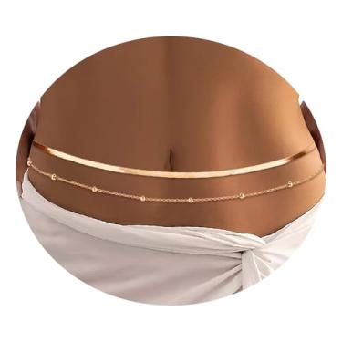 Imagem de Corrente de cintura, correntes de barriga douradas para mulheres delicadas banhadas a ouro 14 K, corrente ajustável na moda, sexy, corrente corporal simples, joia para vestido de costas nuas, biquíni