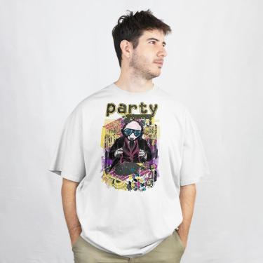 Imagem de Camiseta Casual Masculina Party Estilosa Confortável Malha Algodão Manga Curta do P ao G1-Masculino