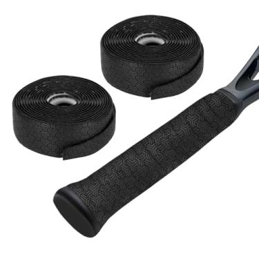 Imagem de YELARXI Fita de aderência para raquete de tênis, antiderrapante com overgrip elástico de 2 m e 2 peças e preta, super absorvente, sensação seca, aderência de badminton, encaixe para (bola de bique