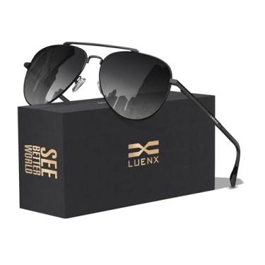 Imagem de LUENX Óculos de sol aviador para homens e mulheres com lentes polarizadas para dirigir – proteção UV 400 com acessórios 60 mm, Lente preta degradê fumê / armação preta, 60mm