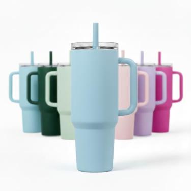 Imagem de Copo Térmico 1200Ml Gigante Premium com Alça e Tampa Antivazamento | Aço Inox Dupla Camada | MANTÉM GELADO E QUENTE | Caneca Isolada Grande para Academia, Viagem, Carro e Escritório (AZUL BEBÊ)