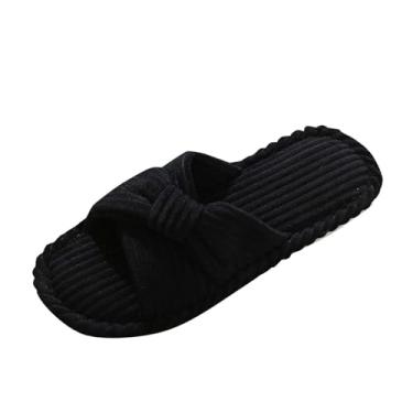 Imagem de Sandálias rasteiras de veludo cotelê para mulheres, moda outono inverno, Preto, 34