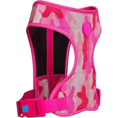 Imagem de Peitoral Mesh Ajustável para Cães com Guia + Coleira + QR Code | Conjunto Respirável e Seguro para Passeio Pet(armypink,P)