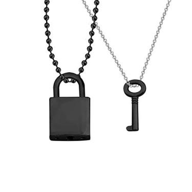 Imagem de POTIY Conjunto de colar de casal, chaveiro para meu coração, presente para namorada, namorado, aniversário de namorados, pingente de cadeado e chave para homens e mulheres, Metal