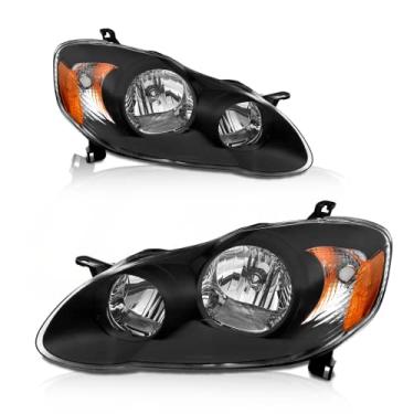 Imagem de AS Substituição de montagem de farol para Toyota Corolla 2003-2008 com invólucro preto, refletor âmbar, lente transparente do motorista e do passageiro