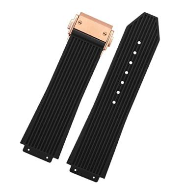 Imagem de BKUANE Pulseira masculina de borracha de silicone para Hublot BIG BANG preto azul branco com fivela borboleta acessórios 26 x 19 mm (ouro rosa preto)