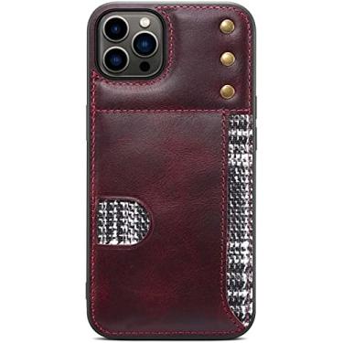 Imagem de CYSUE Porta-cartão de capa de telefone traseira retrô, para Apple iPhone 14 Plus 6,7 polegadas 2022 capa de proteção à prova de choque de couro de vaca de cera de óleo (cor: vermelho)