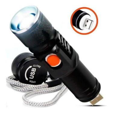 Imagem de Lanterna Tática Luz Led Longo Alcance Potente Recarregável Usb Trilha,
