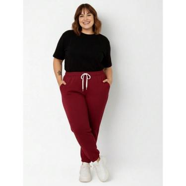 Imagem de Calça de Moletom Feminina Plus Size Jogger Tecido Flanelado com Bolso Bordô-Feminino