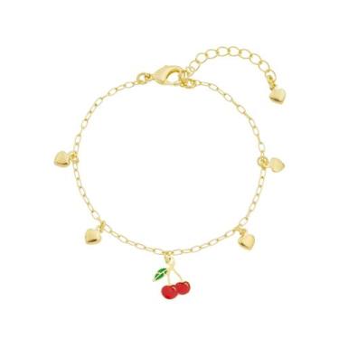 Imagem de Pulseira Infantil Menina Coração Cereja Folheado a Ouro 18k - Crislu