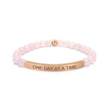 Imagem de cusurlove Pulseira feminina inspiradora de quartzo rosa, banhado a ouro 18K, joia de fé, bíblia religiosa cristã, presente para encorajamento, amor e força, Medium, Cristal, Sem Pedra Preciosa