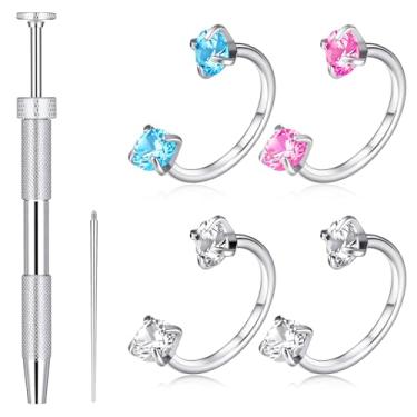 Imagem de 6 peças de piercing de nariz em ferradura para mulheres, piercing de nariz de ferradura dupla, argola com piercing interno rosqueado e ferramenta de agarrar, cartilagem, hélice, tragus, argola, labret
