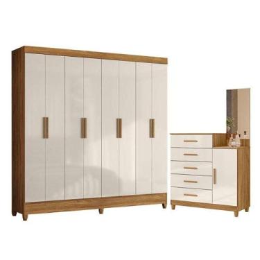 Imagem de Guarda Roupa Casal Marajó E Cômoda Lisboa Freijó Off White - Moval - M