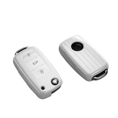 Imagem de Capa Csae de chave de carro de fibra de carbono TPU compatível com VW Polo Golf Passat compatível com Skoda Octavia A5 Bora Jetta Seat Ibiza Leon acessórios(A-silver)