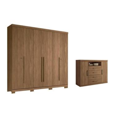 Imagem de Guarda Roupa 2 Peças (1GuardaRoupa+1Cômoda) QC368 Jatobá - Santos Andirá