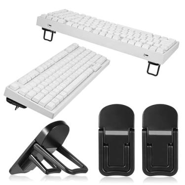 Imagem de 2 peças de plástico mini suporte dobrável para laptop, suporte dobrável para teclado de computador com 2 ângulos ajustáveis, suporte autoadesivo portátil para notebook leve para mesa de computador