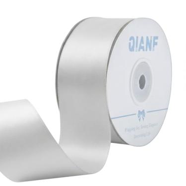 Imagem de QIANF Fita prateada de 3,5 cm fita de cetim dupla face para embrulhar laços de cabelo para fazer cadeira, casamento, chá de bebê, decoração de convite de festa de aniversário, costura artesanal, 25