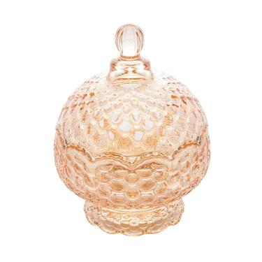 Imagem de Bomboniere Potiche de Cristal C/Pé Pineapple Âmbar 15x11cm Lyor