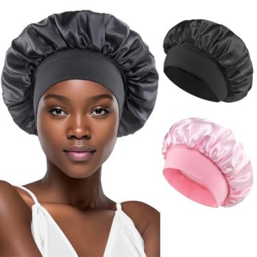 Imagem de Pacote com 2 toucas de banho femininas com faixa elástica para banho, touca de banho dupla espessa reutilizável impermeável