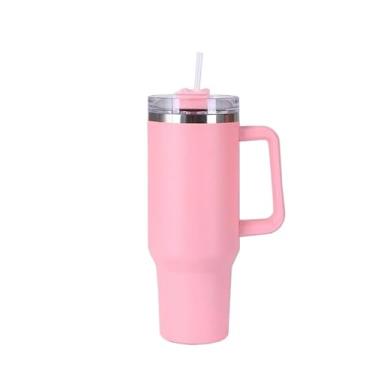 Imagem de Copo Térmico Inox 304 com Canudo e Alça | Garrafa Térmica de 1,2 Litros (1200ml) para Academia, Trabalho e Viagem(ROSA)