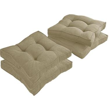Imagem de Almofada Assento para Cadeira Futton (Kit 1/2/4) – Polialgodão Respirável 8cm de Altura, Almofada de Chão Quadrada Estilo Turca para Cozinha, Jantar e Escritório(Marrom,45x45cm 4pcs)