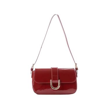 Imagem de Bolsas De Mão E Ombro Femininas Verniz Baguete Pequena Bolsa Transversal Tiracolo Ajustável Fivela Dourada Luxo Carteira Clutch Festa Casamento Para Mulher Tendência Moda Couro Sintético