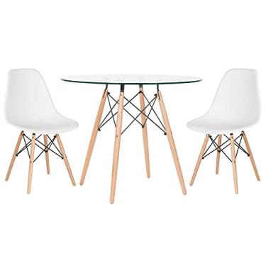 Imagem de Loft7, Kit Mesa Eames com tampo de vidro 80 cm + 2 cadeiras Eiffel Dsw Branco