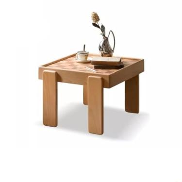 Imagem de ZXLPHA Mesa lateral de sofá, mesa lateral de madeira maciça, sala de estar, tabuleiro de xadrez, mesa lateral, mesa de xadrez para casa, varanda, mesa quadrada pequena, mesa de centro